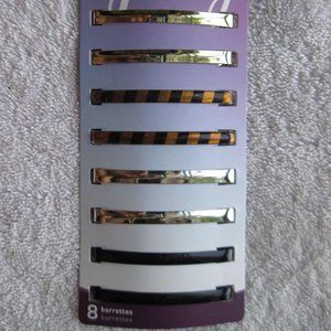 8 Goody Metal Stay Tight Put 2 1/4" Hair Barrettes Secure Clasp Flat Bar Striped